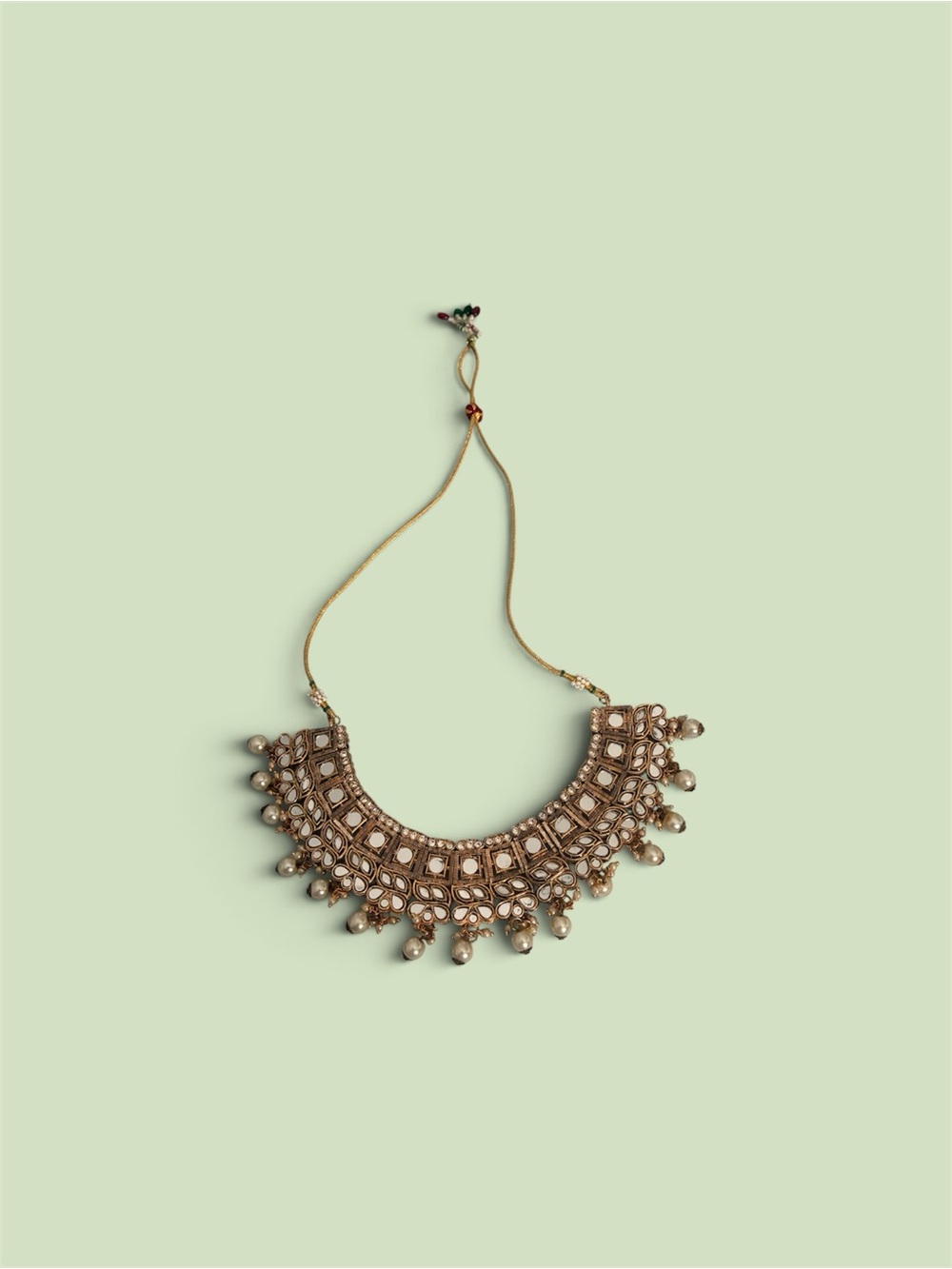 Gold-Tone Kundan Bib Necklace with Pearl Drops - Women Jewelry